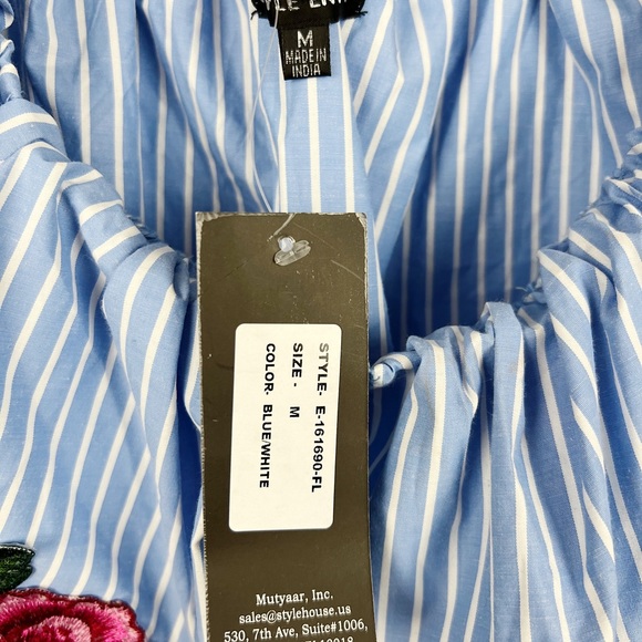 NWT Style Envy Blue Striped Off the Shoulder Appliqué Top Sz M - Picture 6 of 6